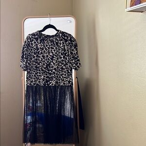 Leopard Print Black Mesh Dress